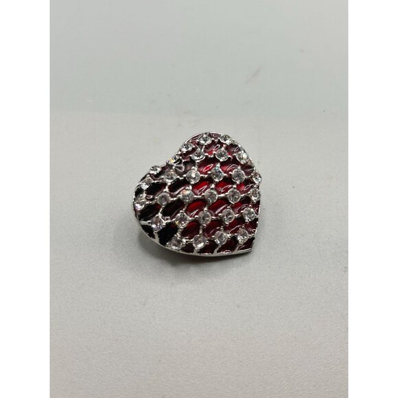 Vintage Heart Pin Brooch Red Poured Resin and Rhinestones Red Heart Love Pin - Picture 4 of 9